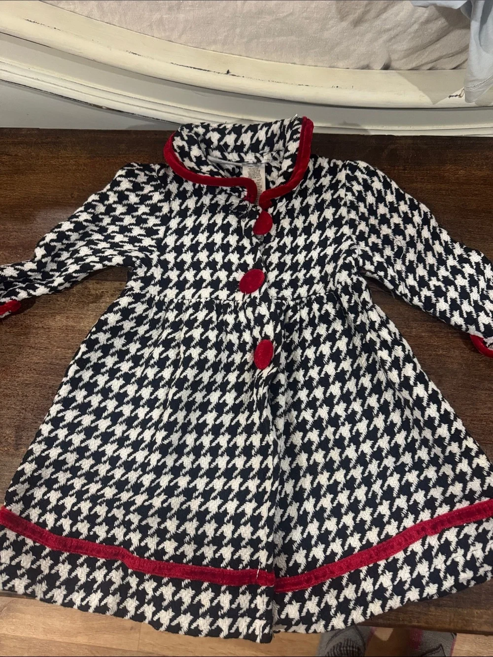 Toddler Houndstooth Coat with Red Trim